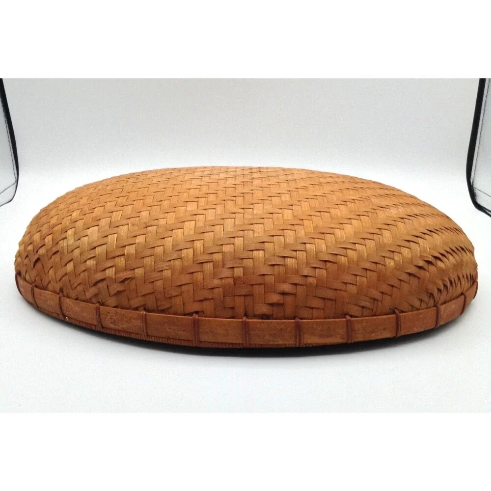 Vtg Bamboo Woven Basket Oval Handmade Storage Gathering Bowl Boho Home Decor 15